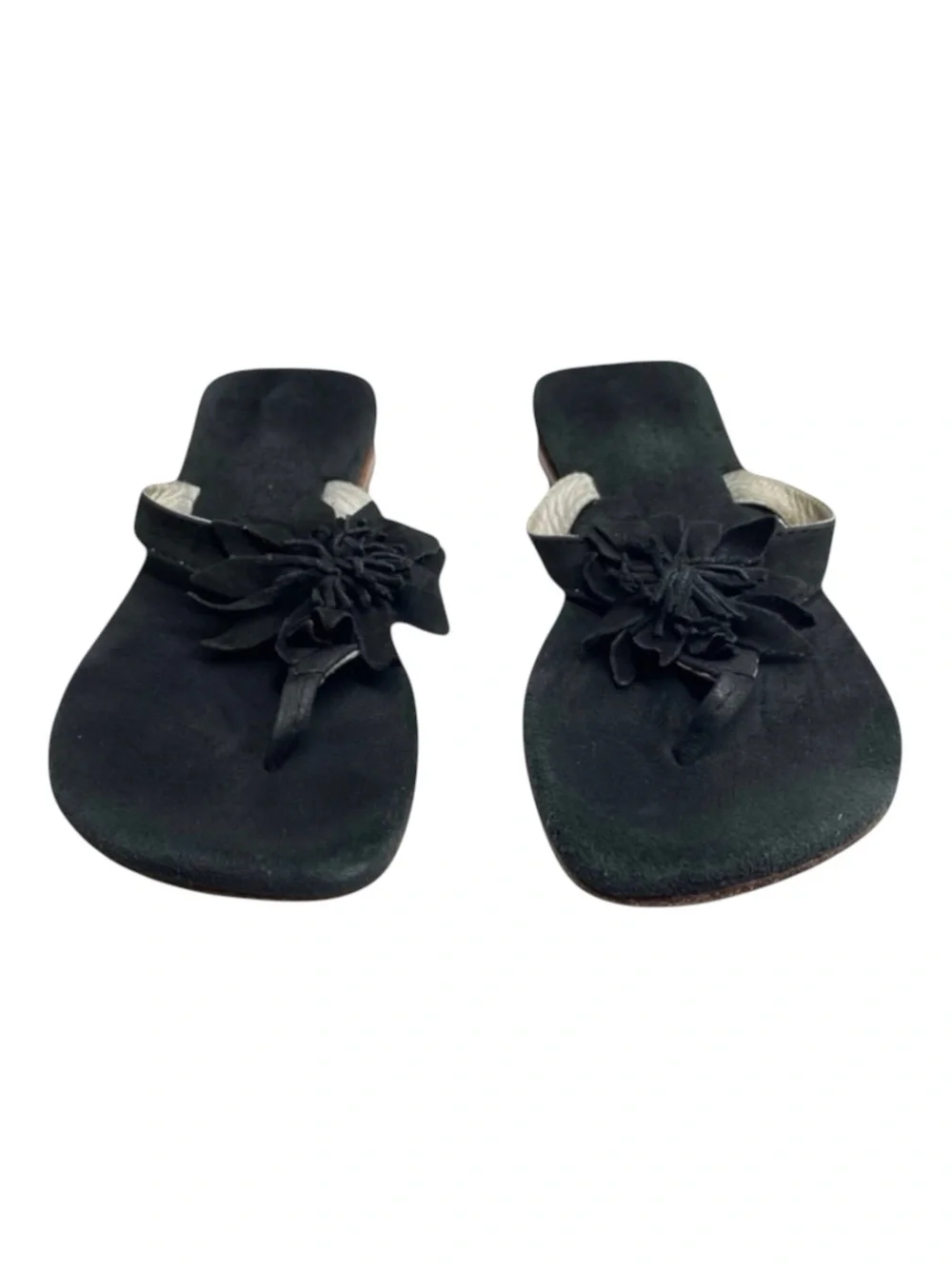 Nordstrom 𑁍 Girl’s Suede 3D Flower Thong Wood Wedge Sandals 𑁍 Black 𑁍 11.5 29 EU